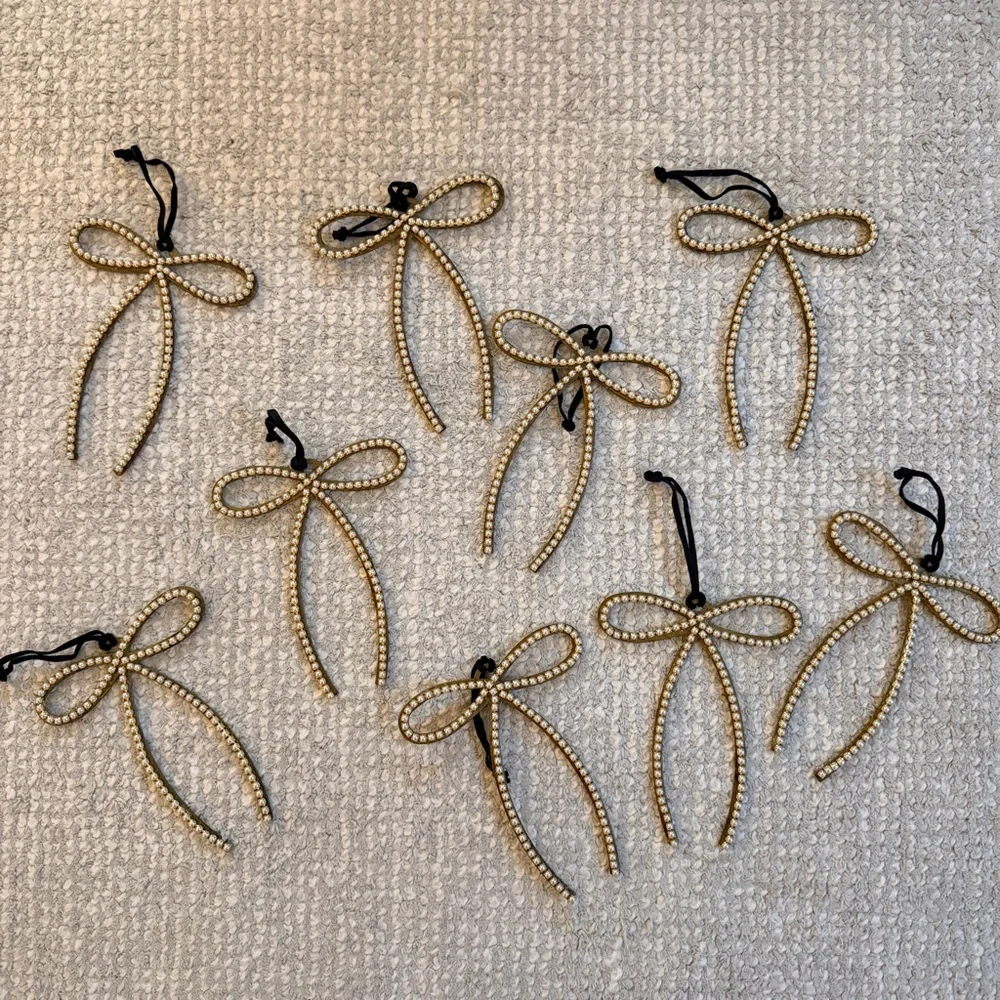 9pc Studio McGee Threshold Gold and Faux Pearl Bow Ornaments - Picture 4 of 5
